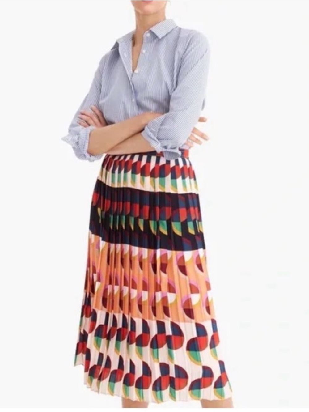 J. Crew 365 art deco Pleated Midi Skirt in Multicolor Geometric Print women’s 4